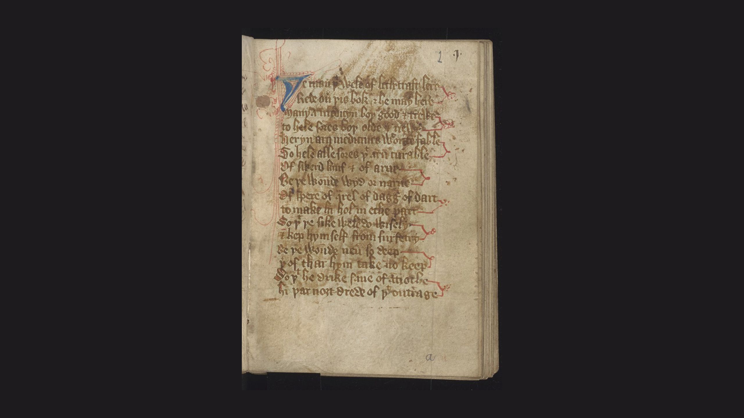 An image of an introduction, written in rhyming couplets, to a compilation of medical recipes in Middle English and Latin