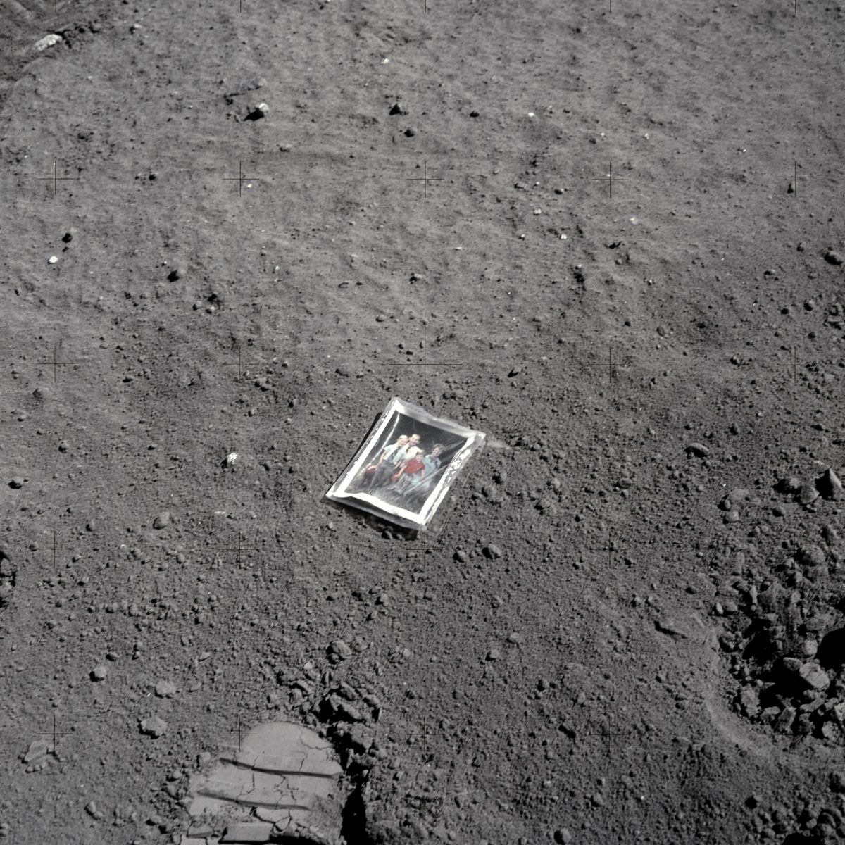 Charlie Duke's photo of his fam,ily left on the Moon in 1972