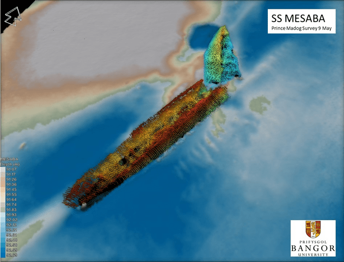 Multibeam sonar image of the SS Mesaba lying on the sea bed in the Irish Sea. 