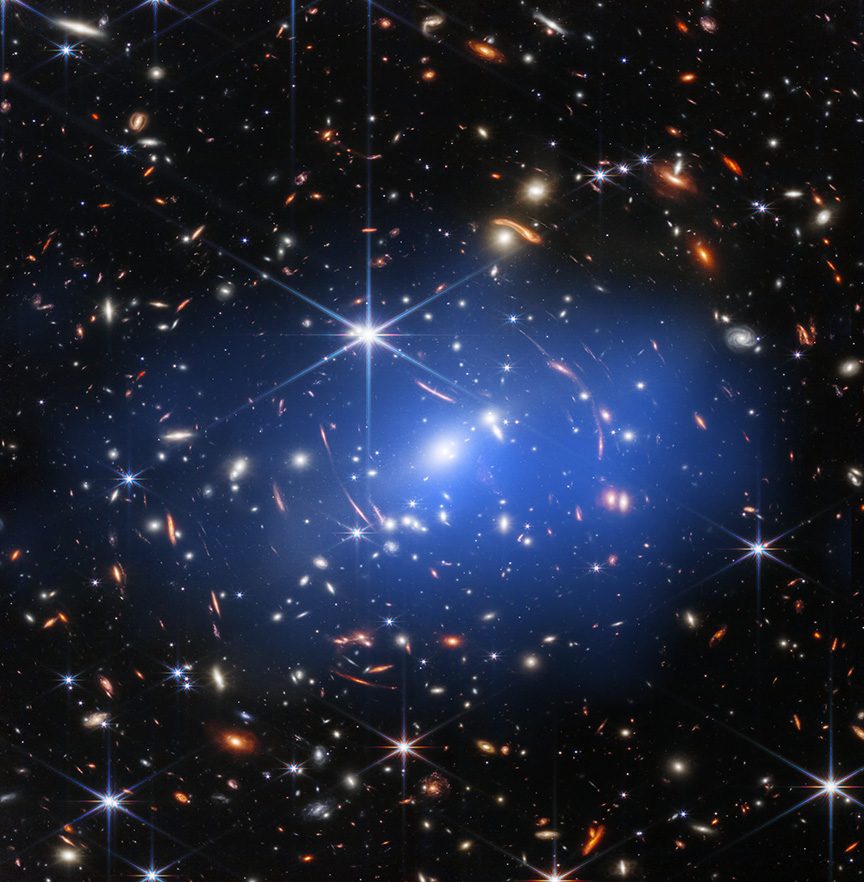 Composite image of galaxy cluster SMACS J0723 using JWST and Chandra data. 