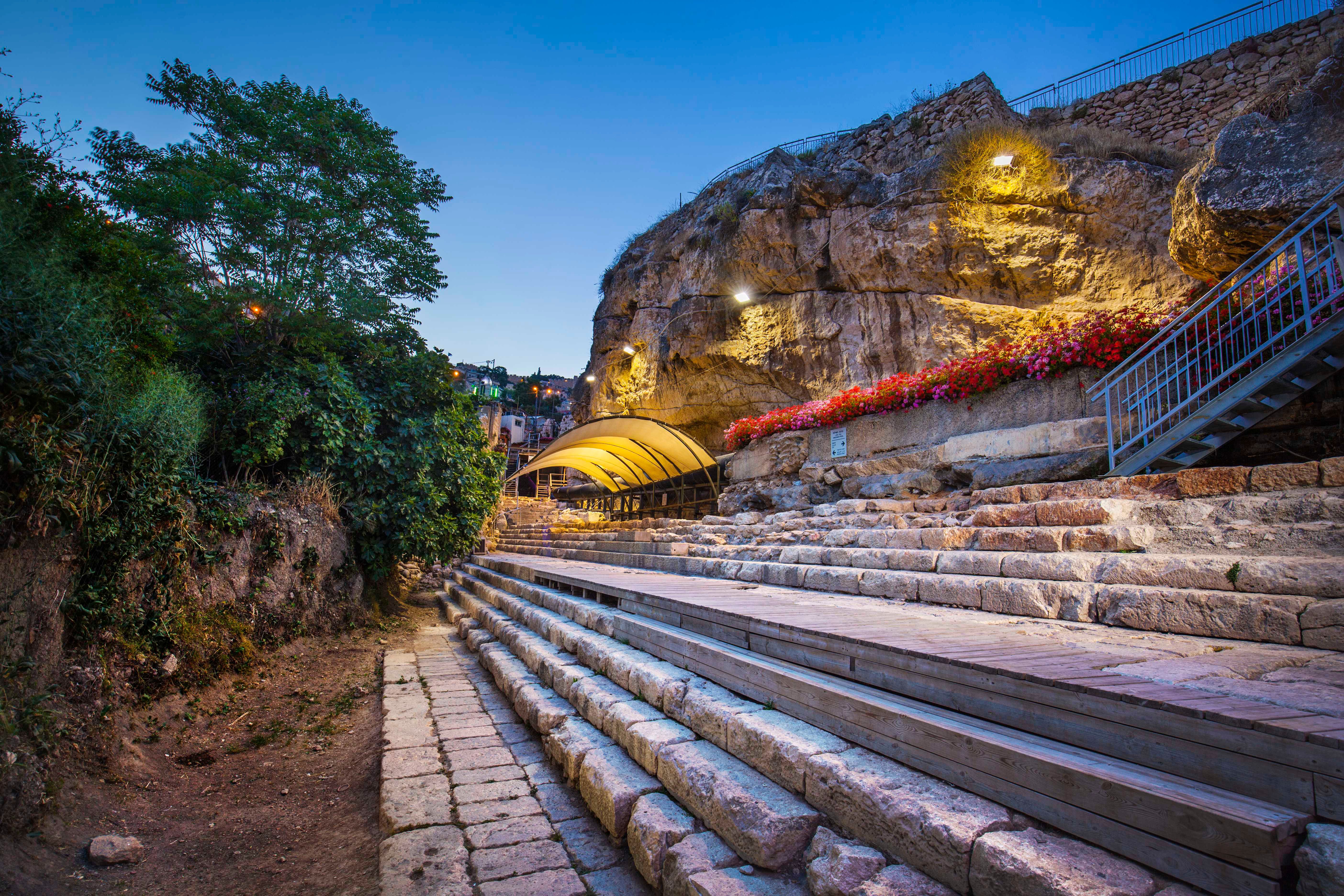 a Photograph of the Northern perimeter of the Pool of Siloam in Jerusalem, Israel. 