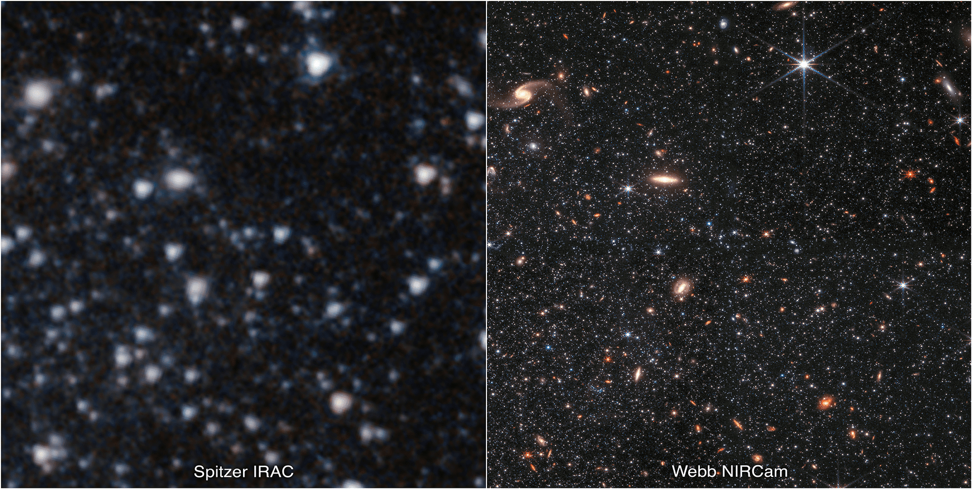 Wolf-Lundmark-Melotte as seen by Spitzer left and the JWST right