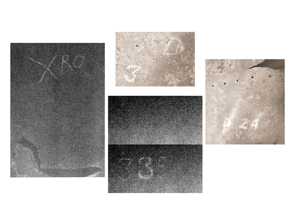 the letters XRO and probably D, along with 335 and 24 are revealed by neutron imaging. They're probably manufacturer's marks