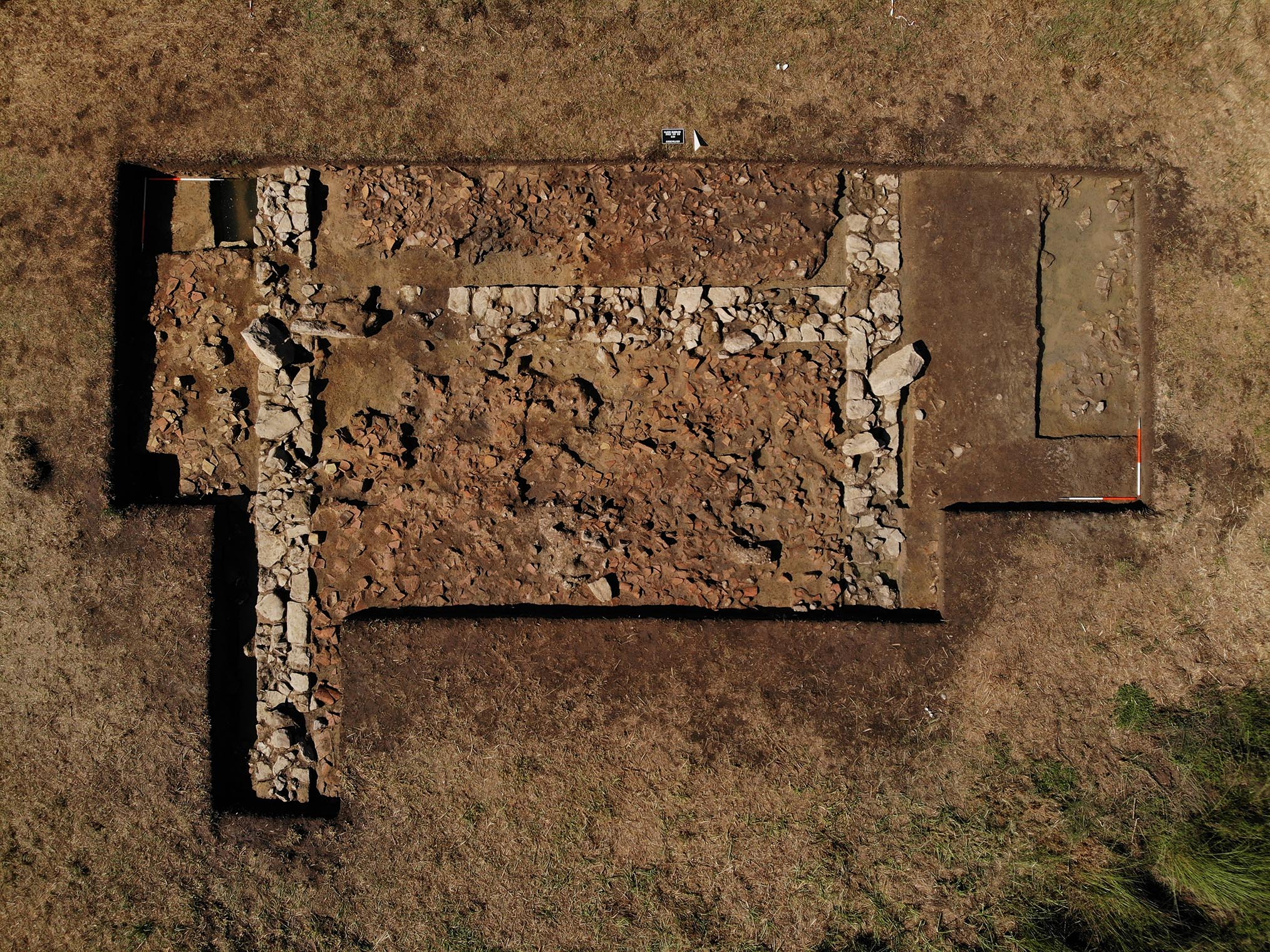 Aerial view of a ancient Greek temple to Poseidon. 