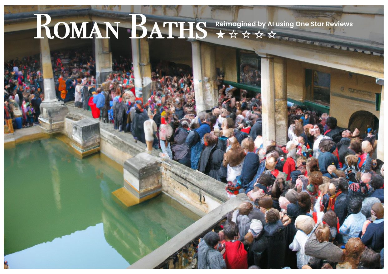 An AI image created by DallE-2 based on 1-star reviews of Bristol's Roman Bath 