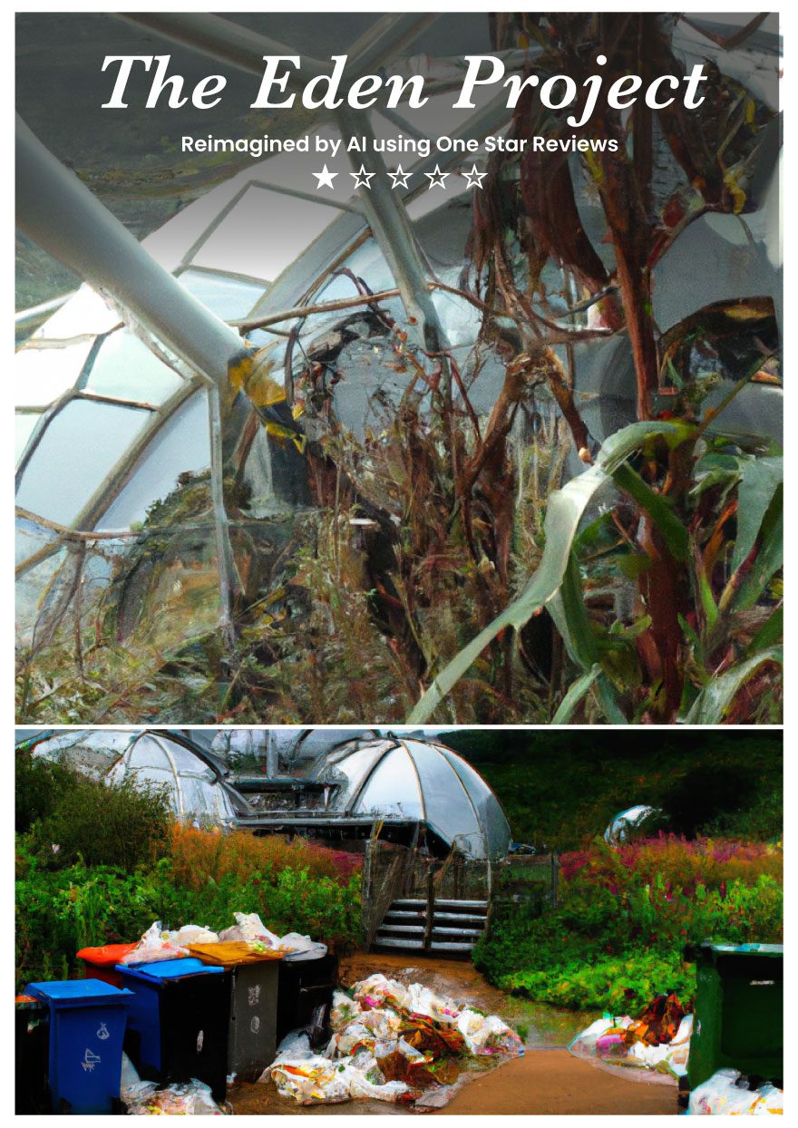 An AI image created by DallE-2 based on 1-star reviews of the Eden Project Cornwall.