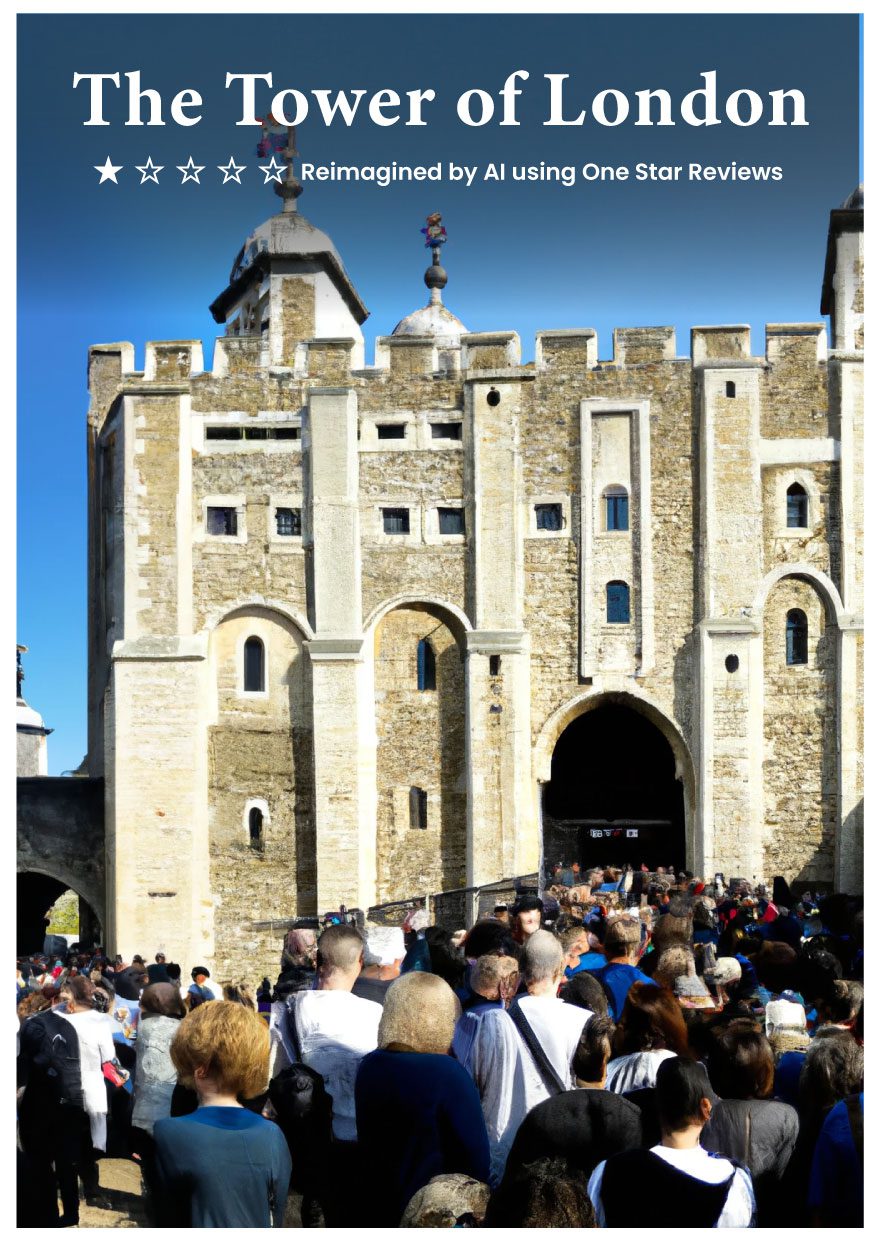 An AI image created by DallE-2 based on 1-star reviews of the Tower of London.