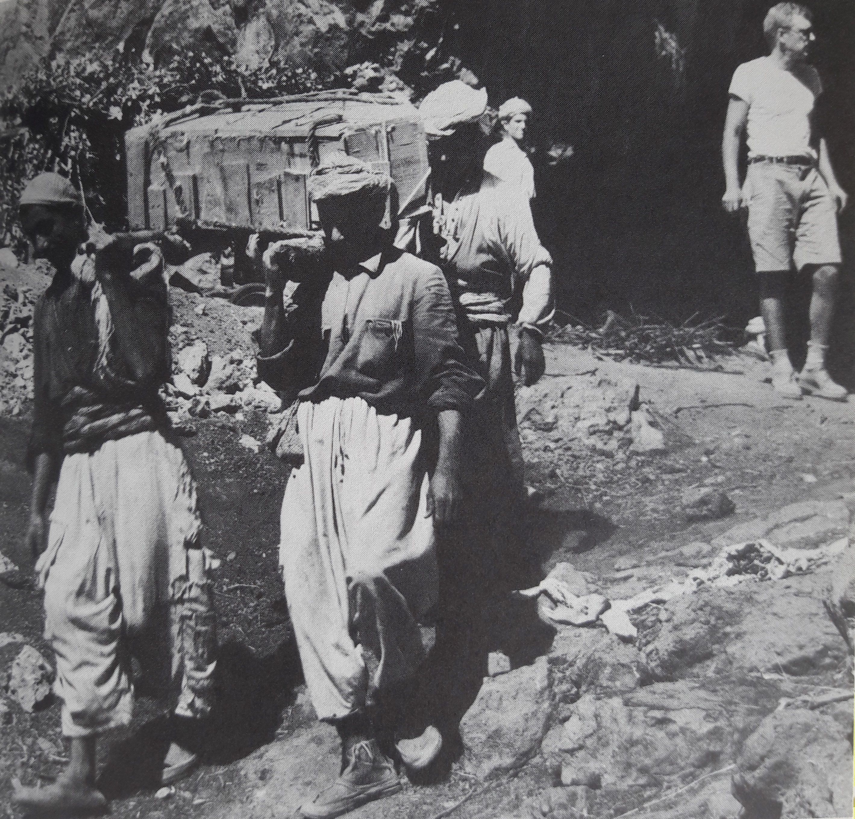 Black and white photo of excavations at the Shanidar Cave between 1951 and 1960. 