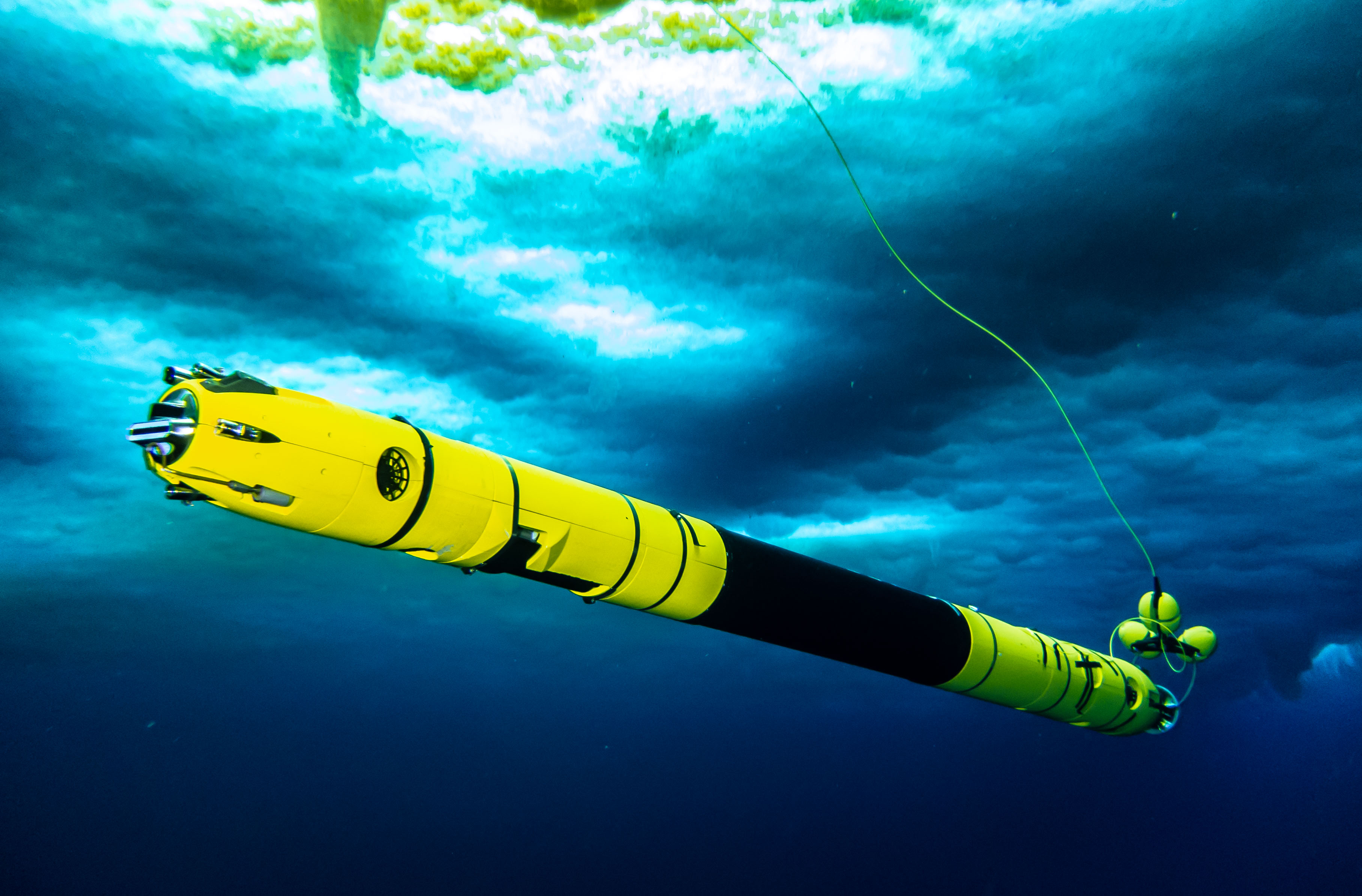 The underwater vehicle Icefin photographed under the ice near McMurdo Station