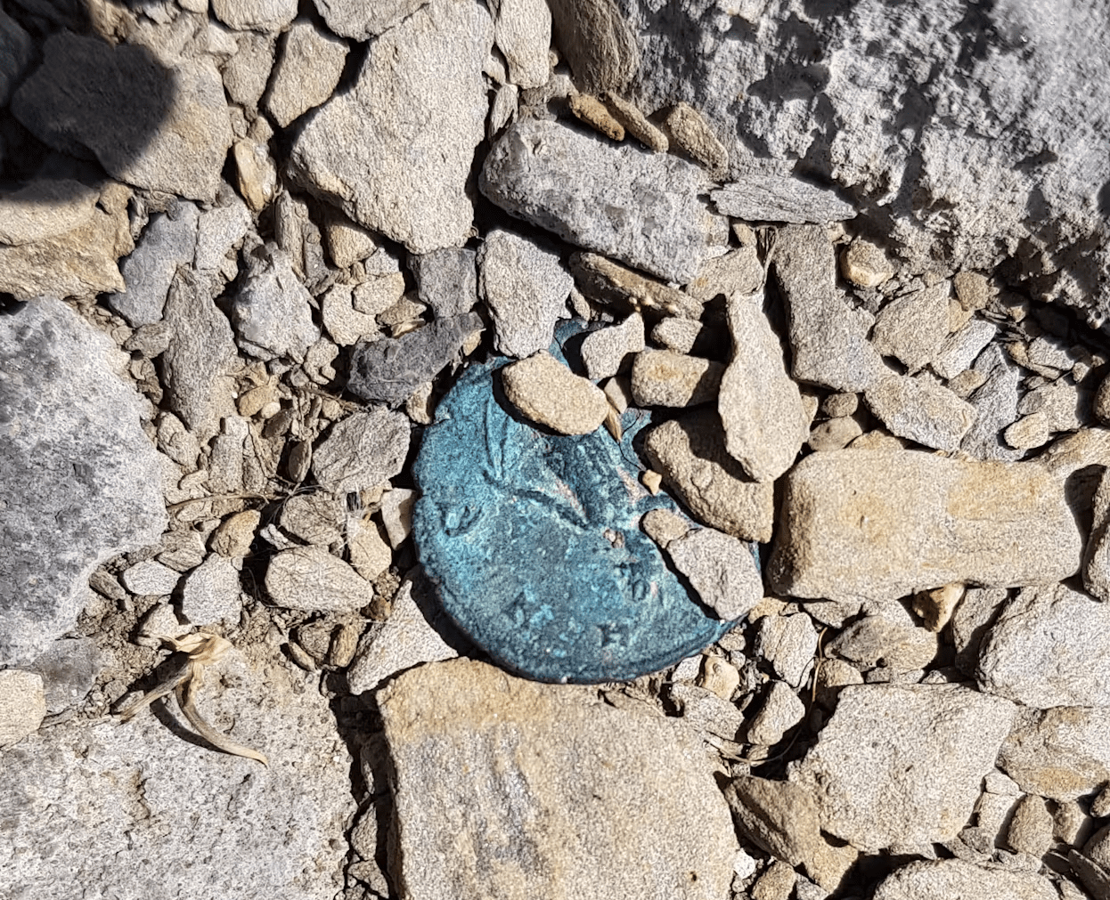 A Roman coin on the site of the excavations.