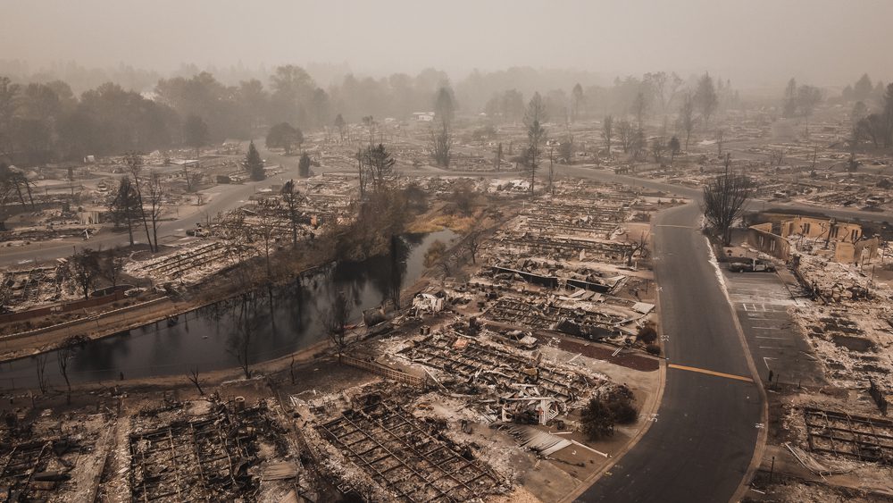 Aerial View of the Almeda Wildfire in Southern Oregon Talent Phoenix Northern California. Fire Destroys many people's livelihoods and flips their lives upside down after fire had blown through town.