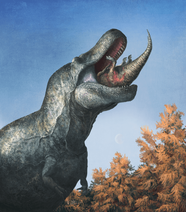 A T-rex eating a juvenile Edmontosaurus looks unfamiliar now the lips have been added.