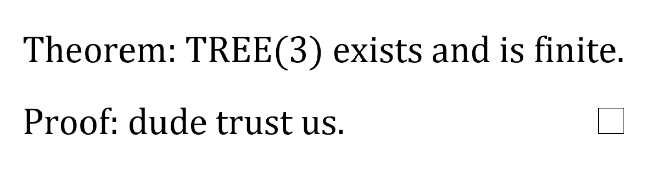 A joke proof of the theorem that TREE(3) is finite