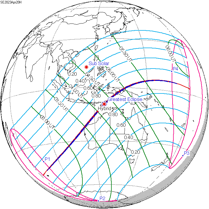 The curving path of the eclipse looks like it was designed to avoid land, particularly heavily populated land