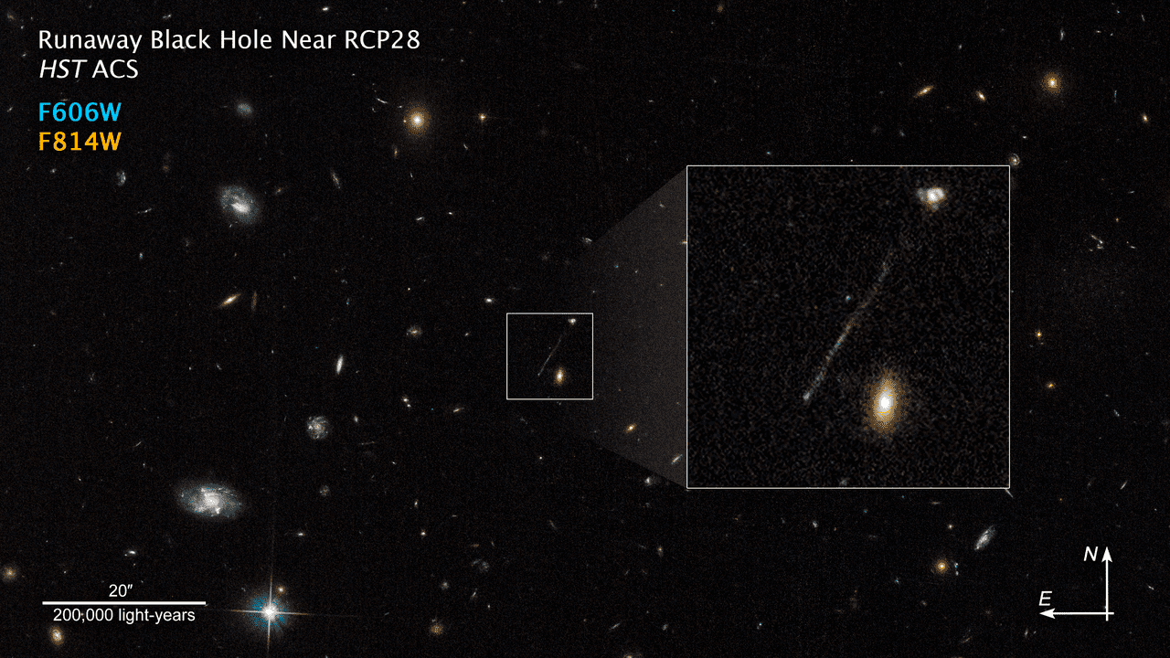 The archival Hubble image with the streak of stars expanded for clarity.