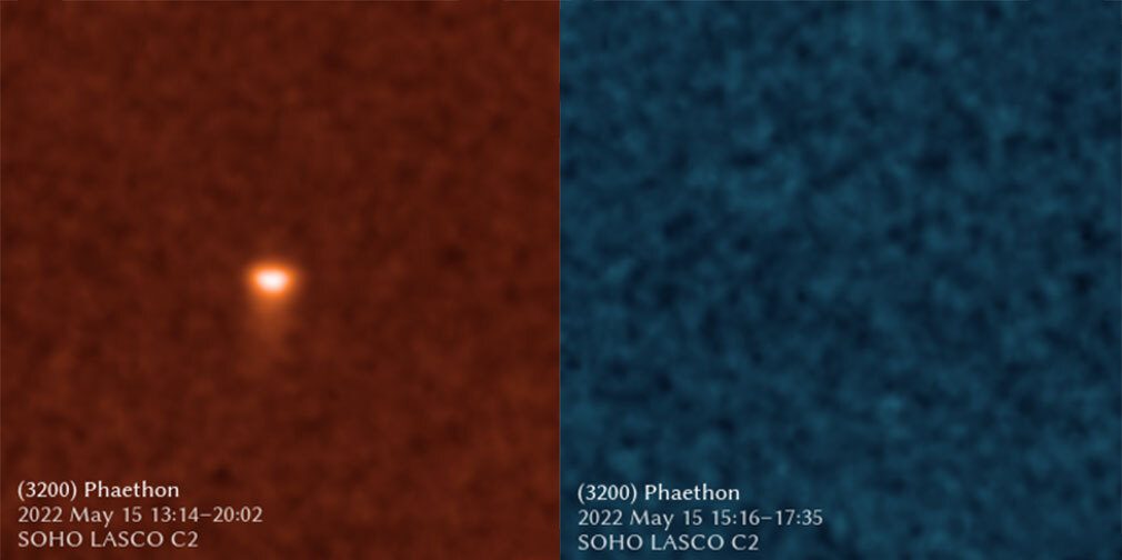 Phaethon studied with two filters, one for sodium light and another for dust