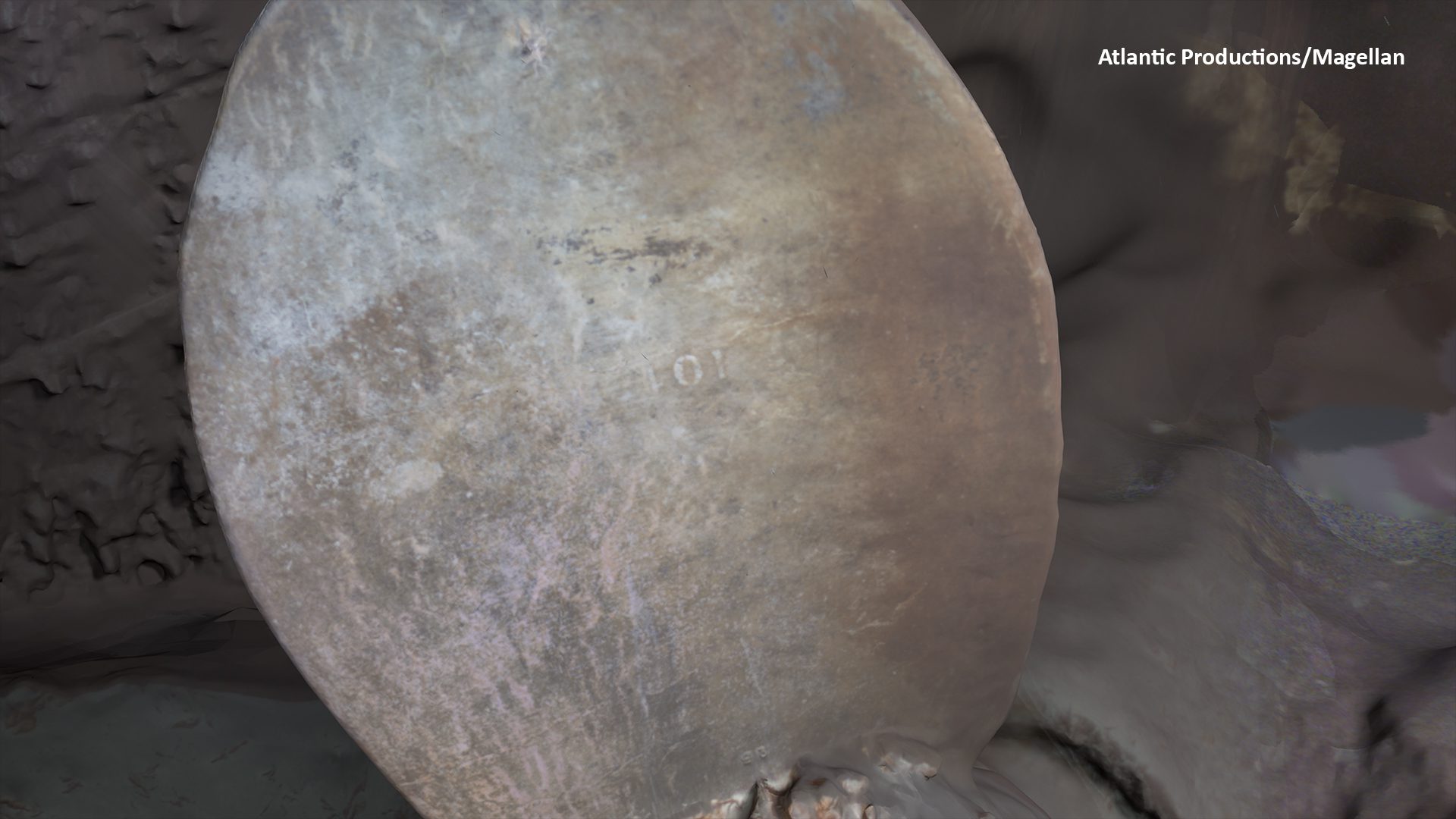 The serial code on the Titanic propeller shown in new scans.