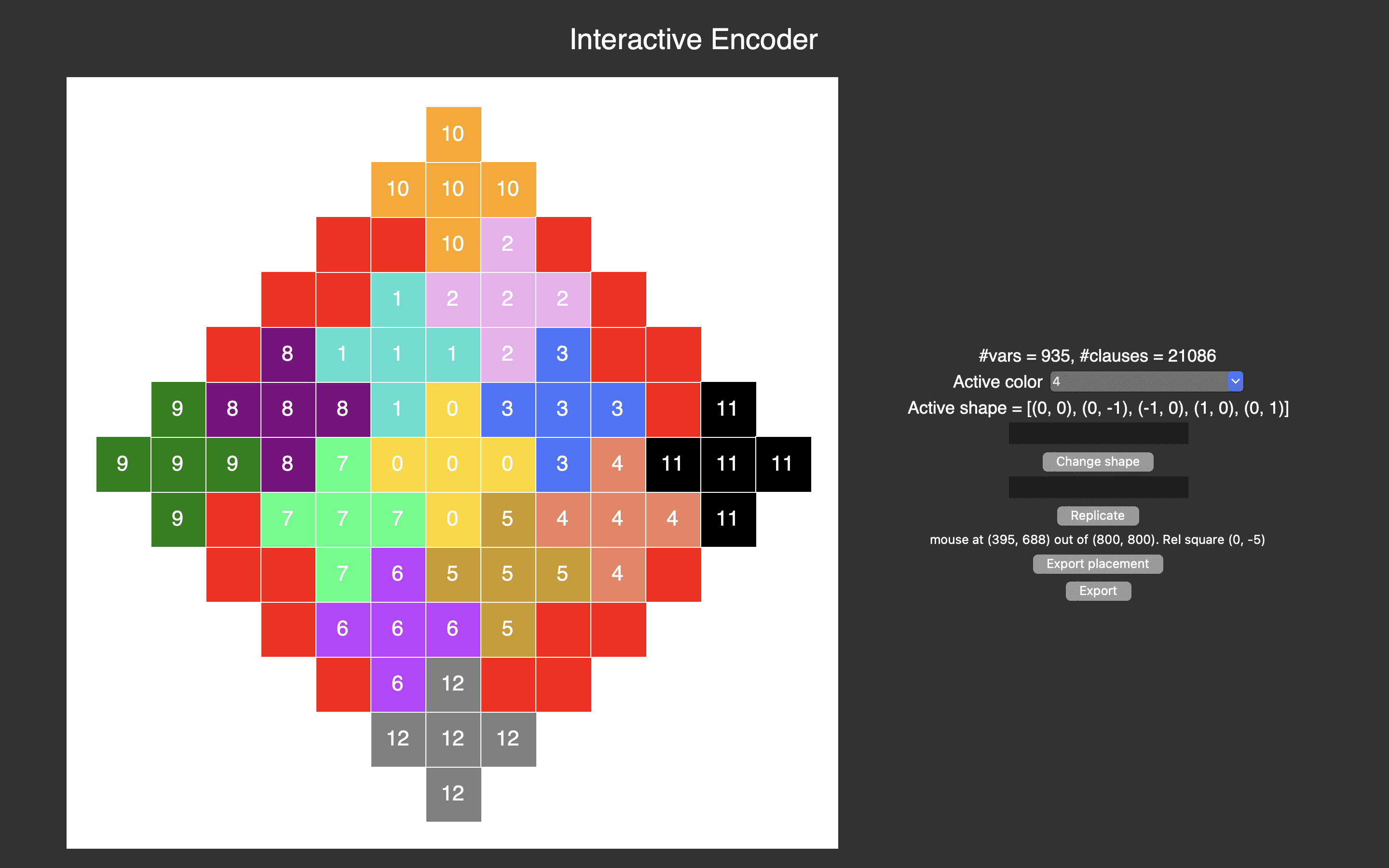 A screenshot of Interactive Encoder, a tool built by Subercaseaux for the project