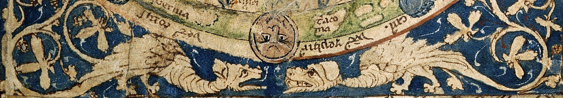 Close-up view of the dragons on the 1265 Psalter world map.