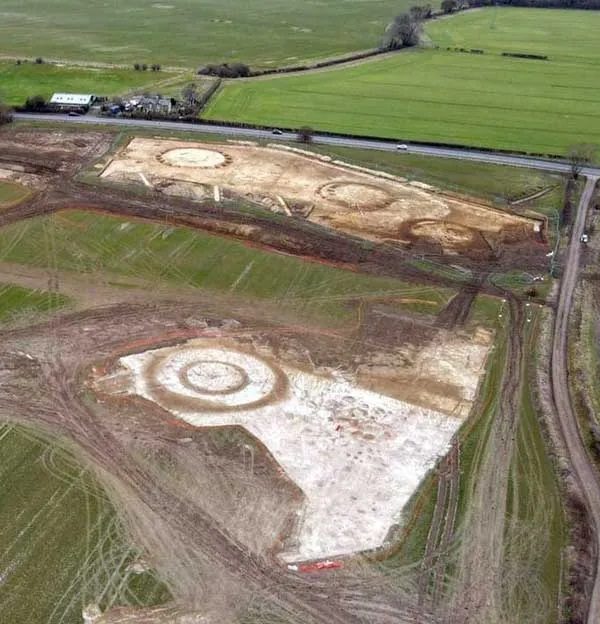 An aerial view of an ancient archaeology cemetery in southern England