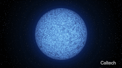 A star-like object in blue showing one side of a differen color on the the other as it rotates