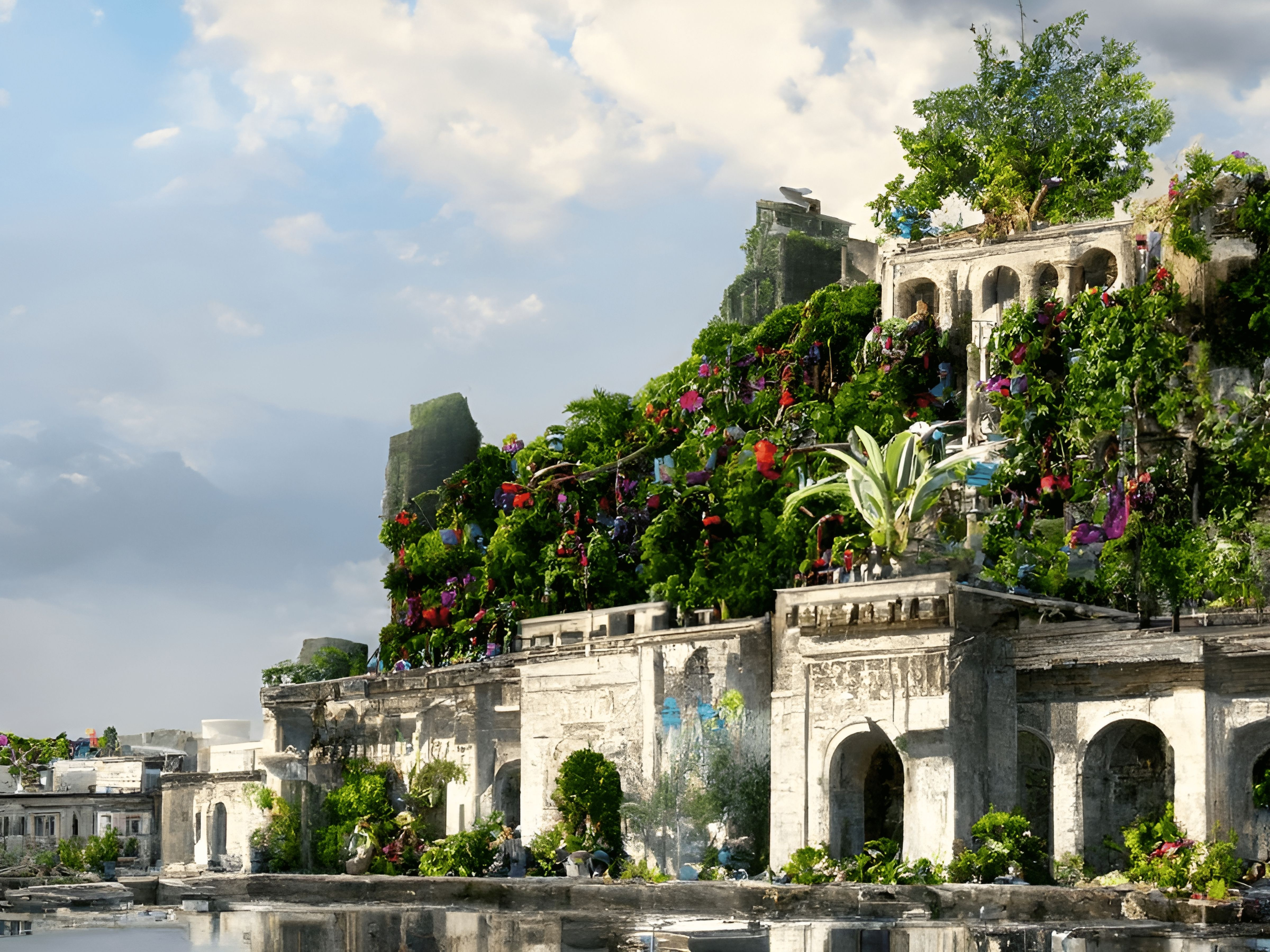 An illustration of The Hanging Gardens of Babylon.