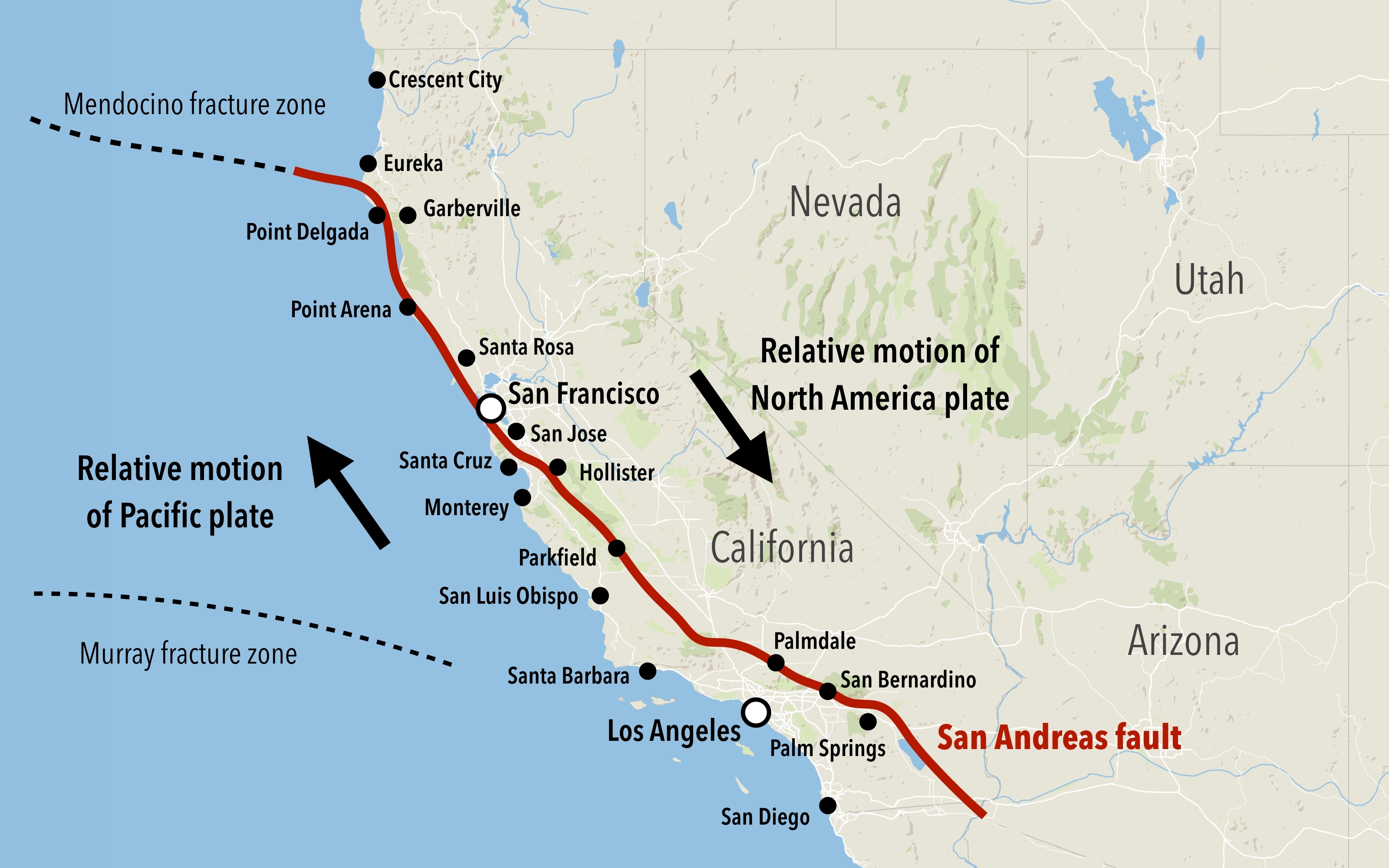 Map of the San Andreas fault in California 