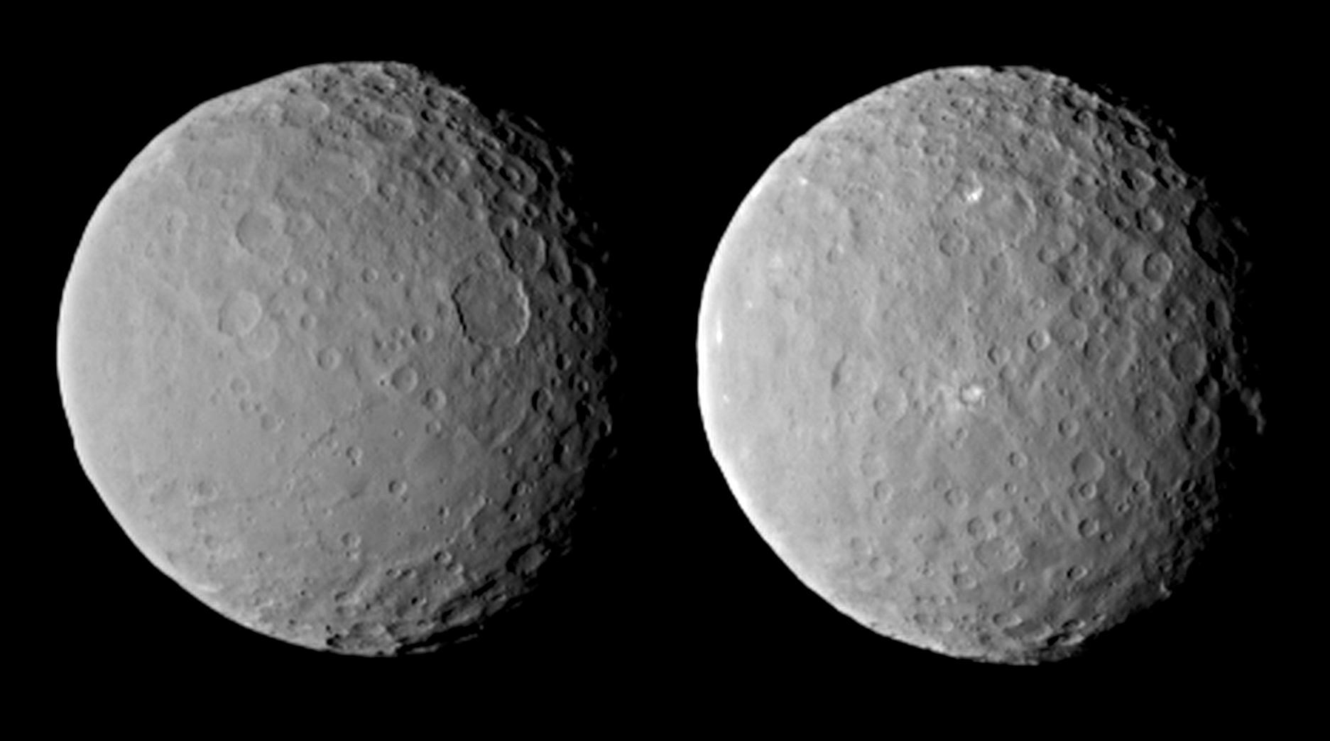 Both hemisphers of Ceres as seen by the Dawn Spacecraft. The biggest member of the asteroid belt, but still not a planet