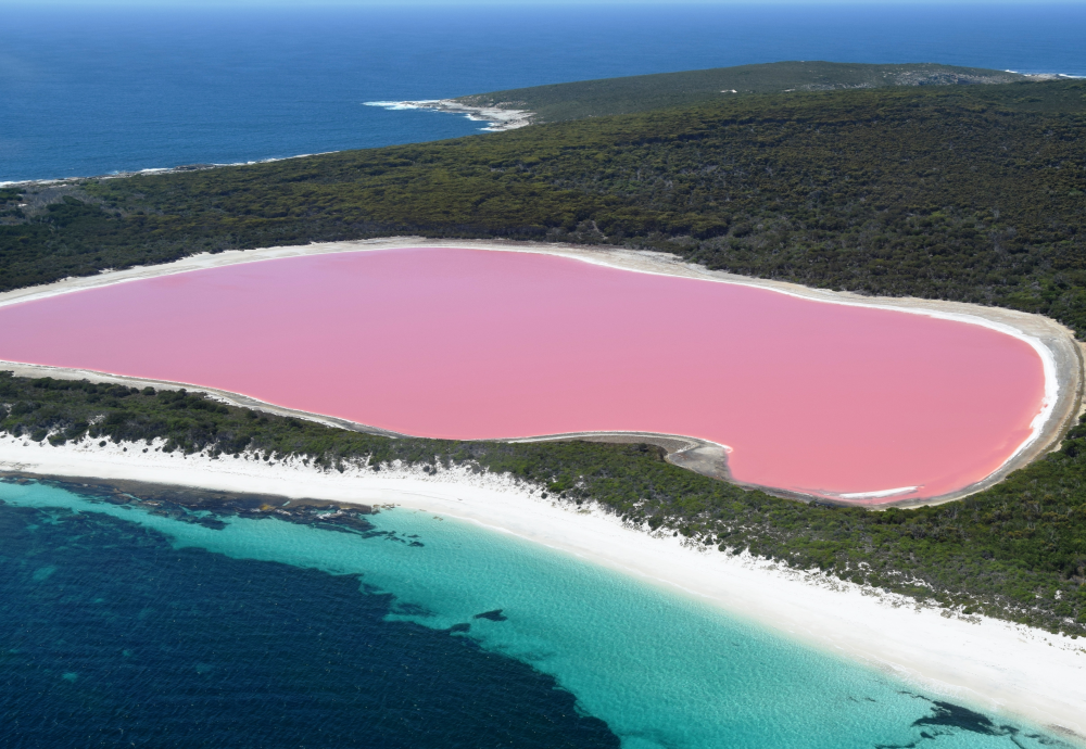 lake hillier with pink water