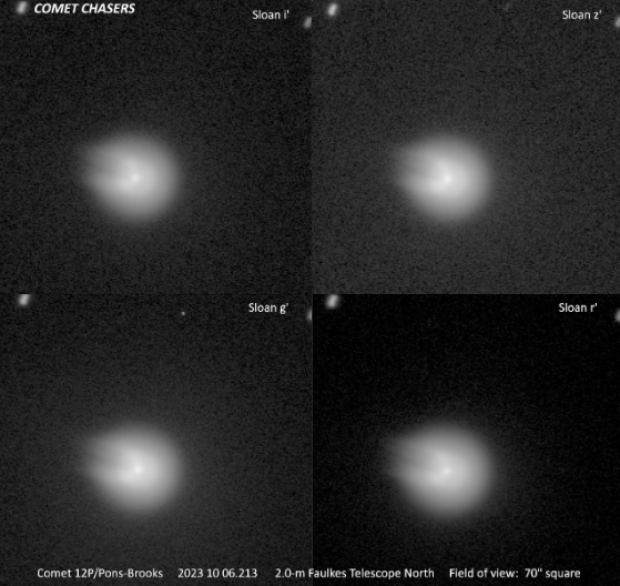 Four images of comet Pons-Brooks taken with different filters