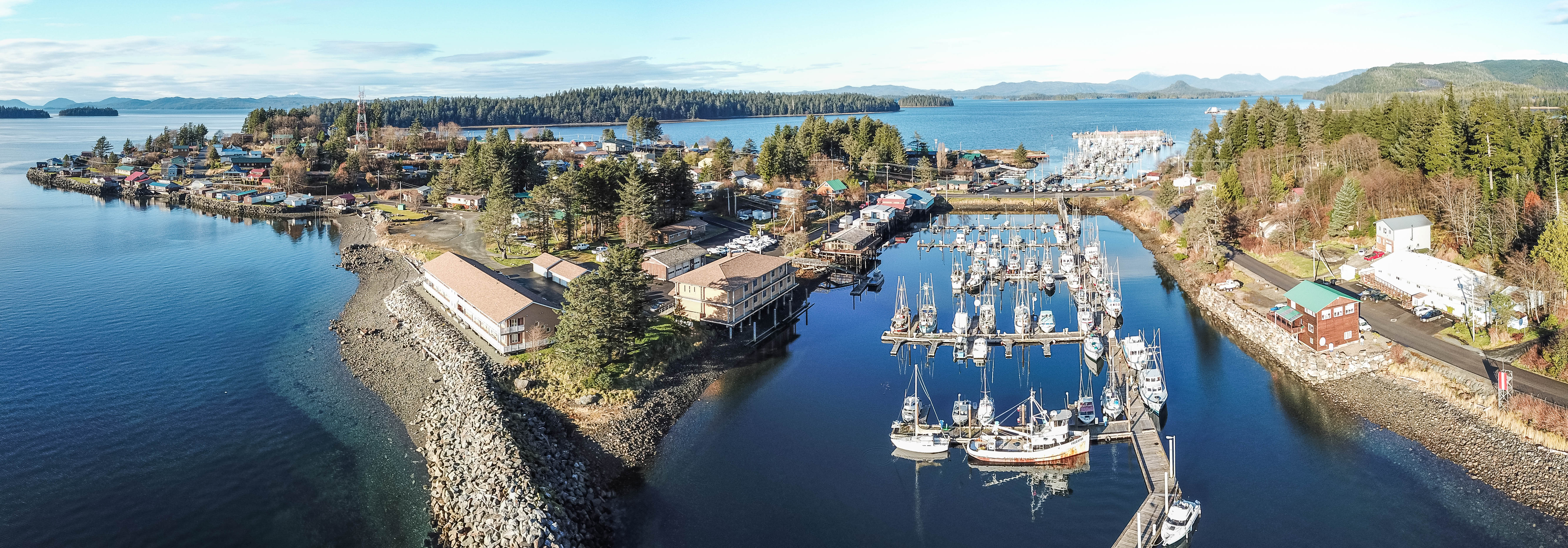 The town of Craig on the on Prince of Wales Island, with a harbor and lots of boats.