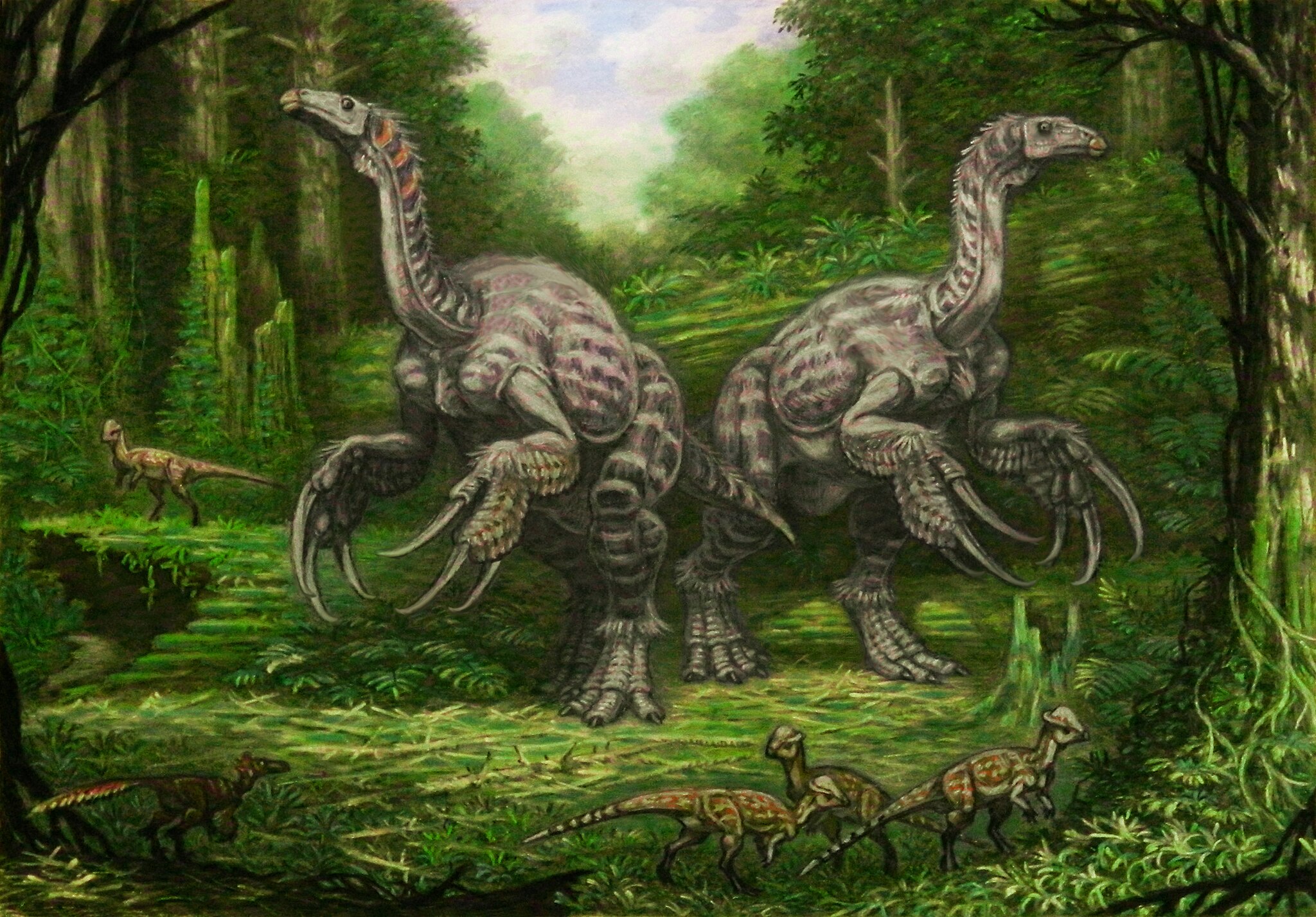 Therizinosaurus probably looked more like a giant turkey than an armadillo but its incredible claws are on full display. Therizinosaurus probably looked more like a giant turkey than an armadillo but its incredible claws are on full display.