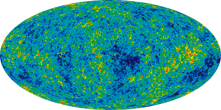 CMB temperature fluctuations (colour differences).