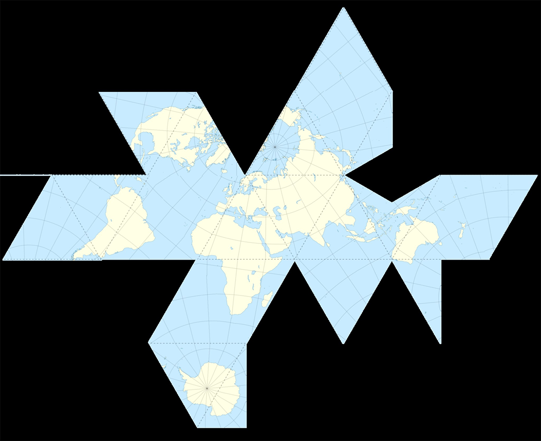 Dymaxion projection map of Earth.