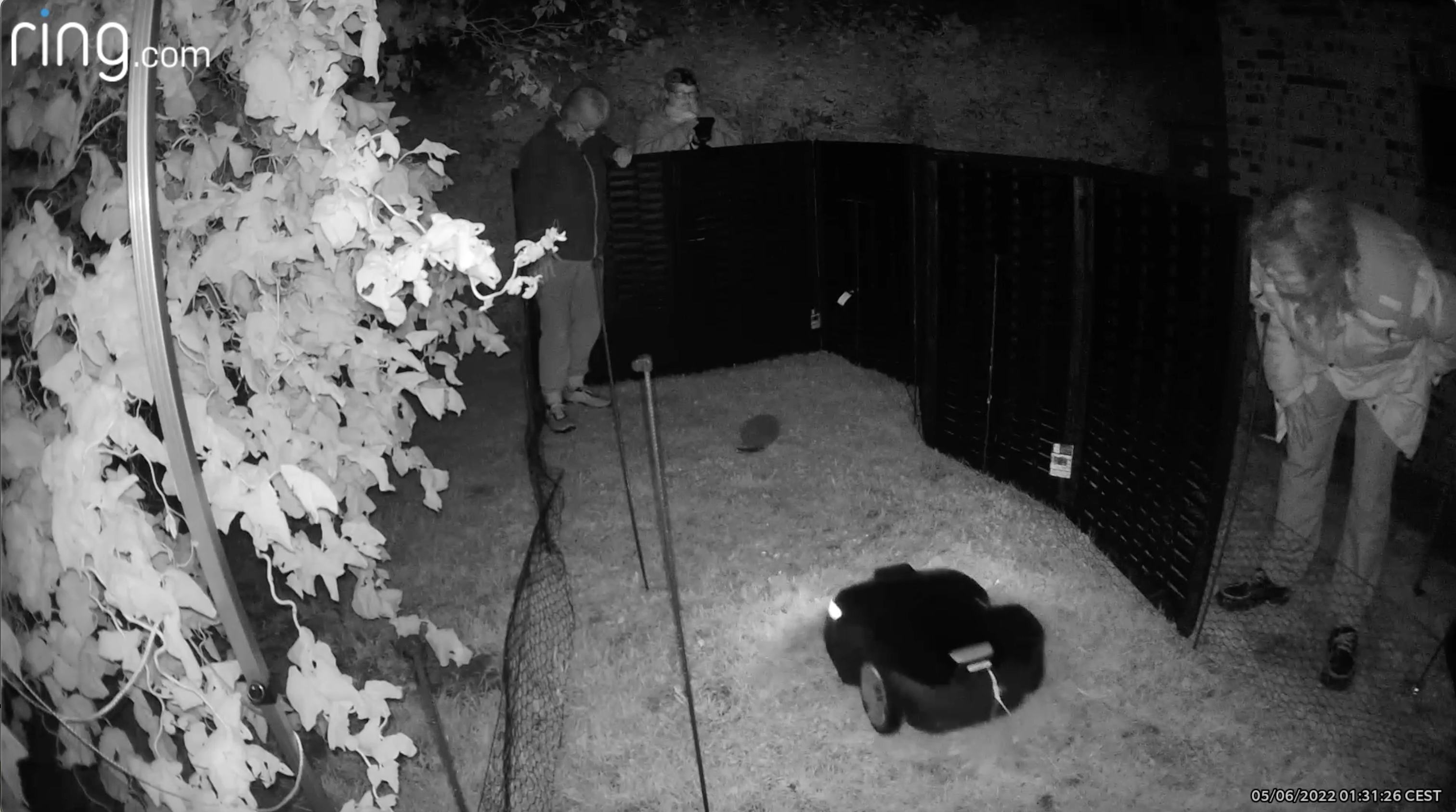 The test setup for the encounter tests between live hedgehogs and a disarmed robotic lawnmower,