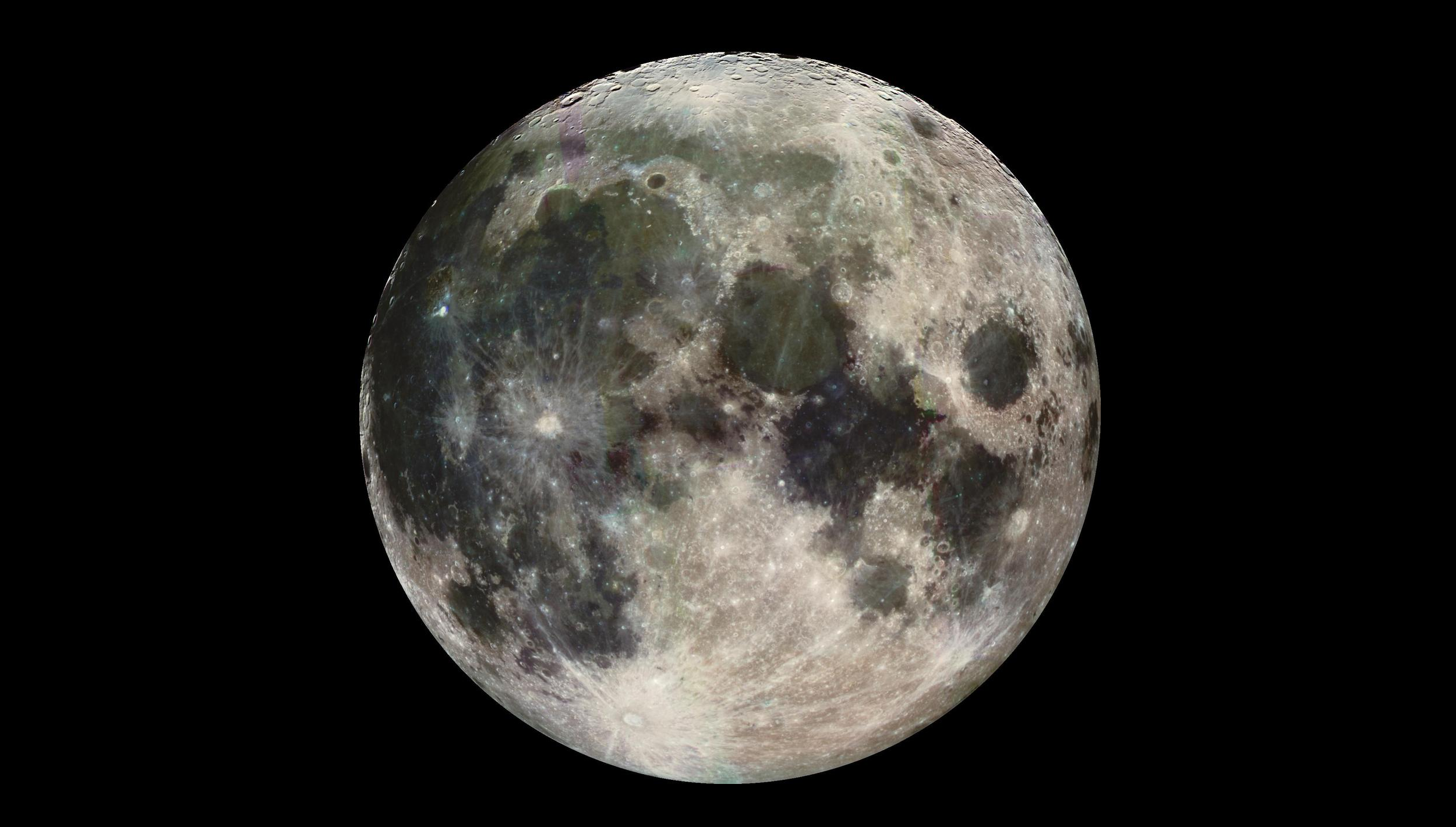 The full Moon, with Tycho the bright lunar crater near the bottom with lots of prominent rays around it