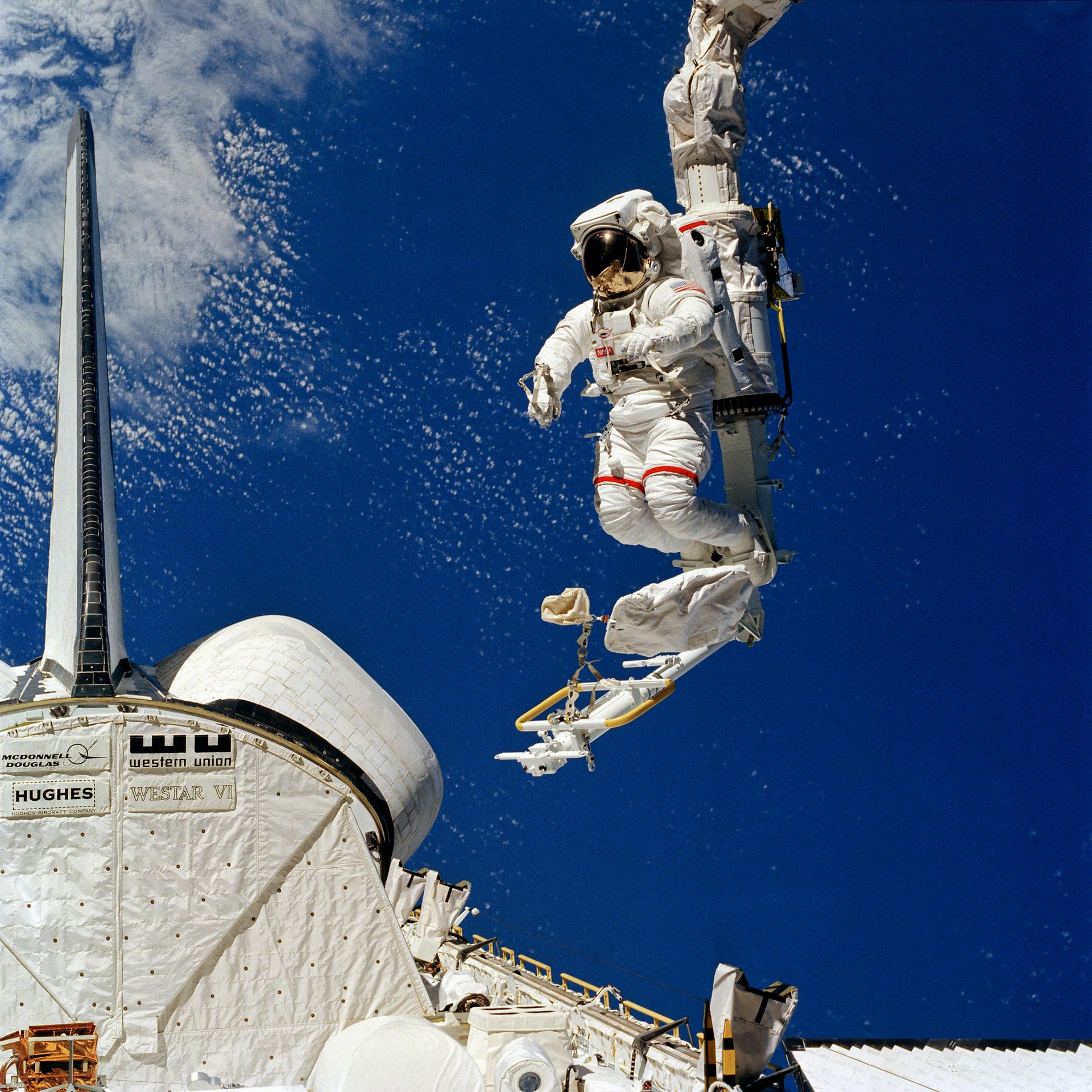 Bruce McCandless attached to the MFR.