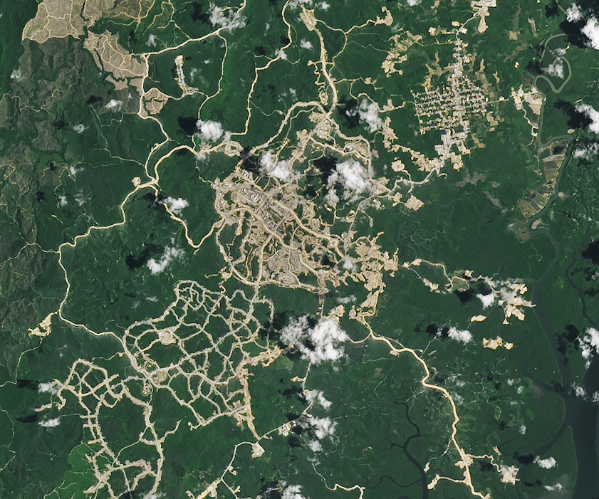 Roads and hints of infastructure emerge at Nusantara on February 19, 2024, in this satellite image by Landsat-9
