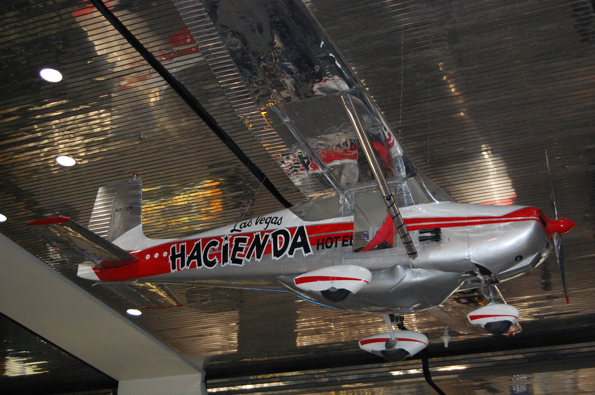 Timm and Cook's Cessna 172 aircraft is on display in the passenger terminal at McCarran International Airport in Las Vegas.