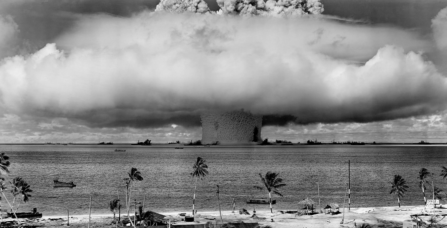 A mushroom cloud from a nuclear weapon test by the US at Bikini Atoll, Micronesia, on 25 July 1946