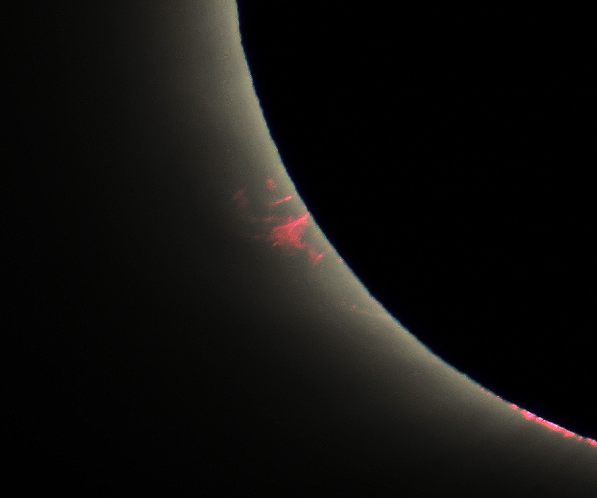 Solar prominences seen during the last total eclipse of the last millennium, as seen from France.