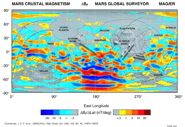 Mars's magnetic field map.