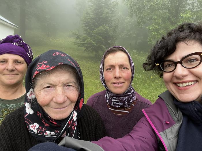 Professor Ioanna Sitaridou (right) with a 100 years-old Romeyka speaker in Turkey's Trabzon region. 