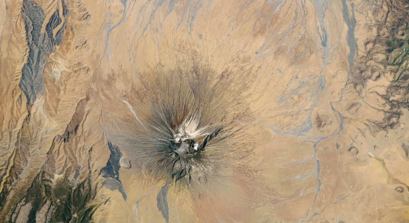 A bird's-eye view of Ol Doinyo Lengai taken by an astronaut onboard the International Space Station on October 6, 2020.