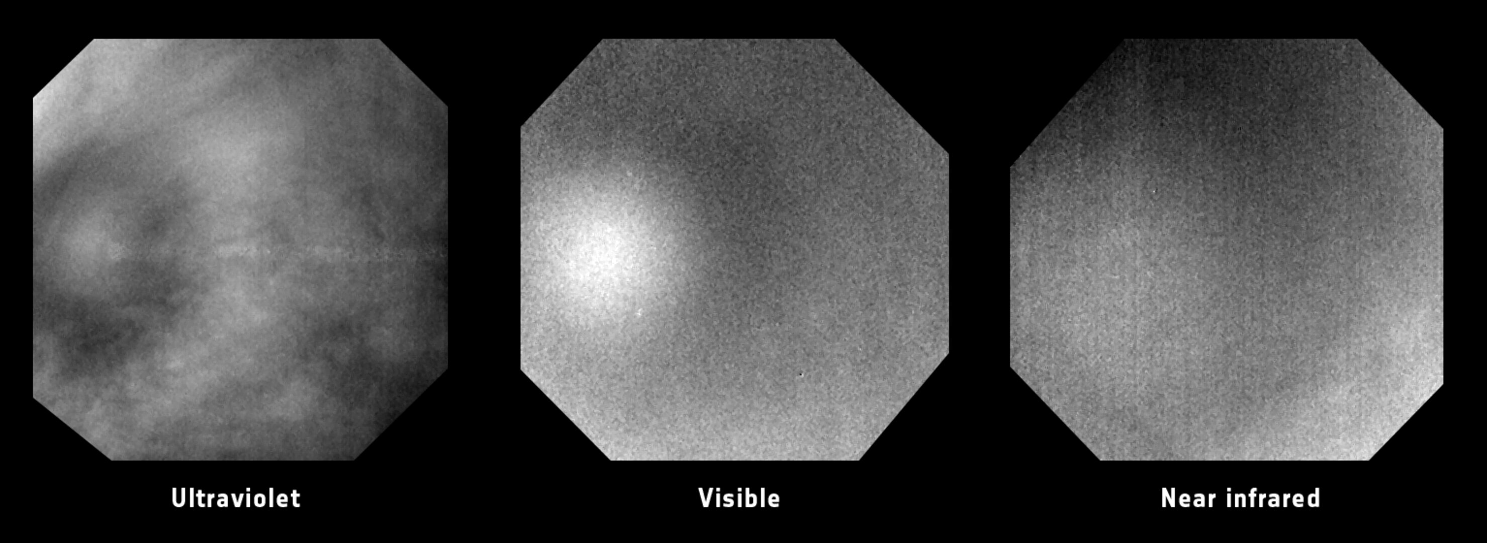 Venus's glory doesn't look colorful in images like these, but the circular patterns can be seen and the patterns at different wavelengths reveal its resembelance to glories on Earth.