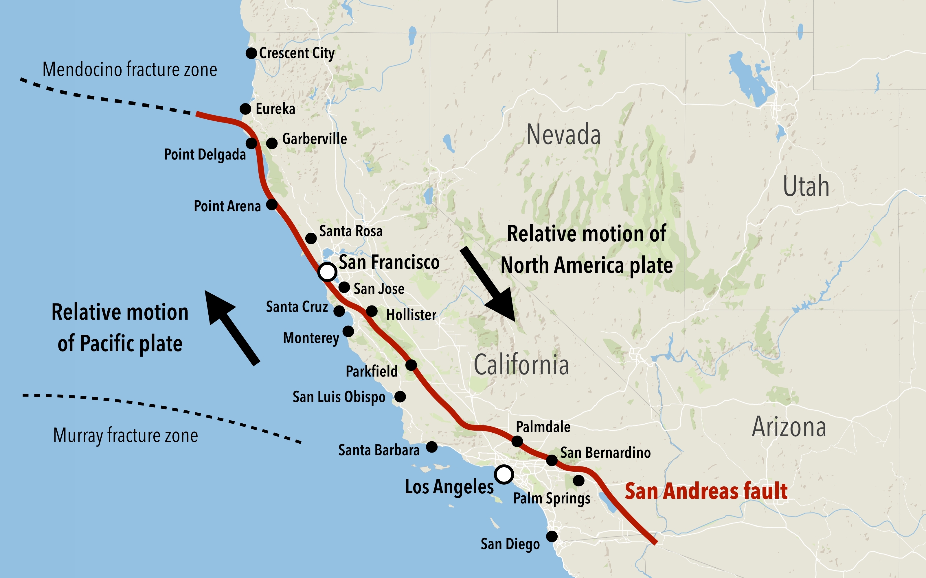 Map of the San Andreas fault in California