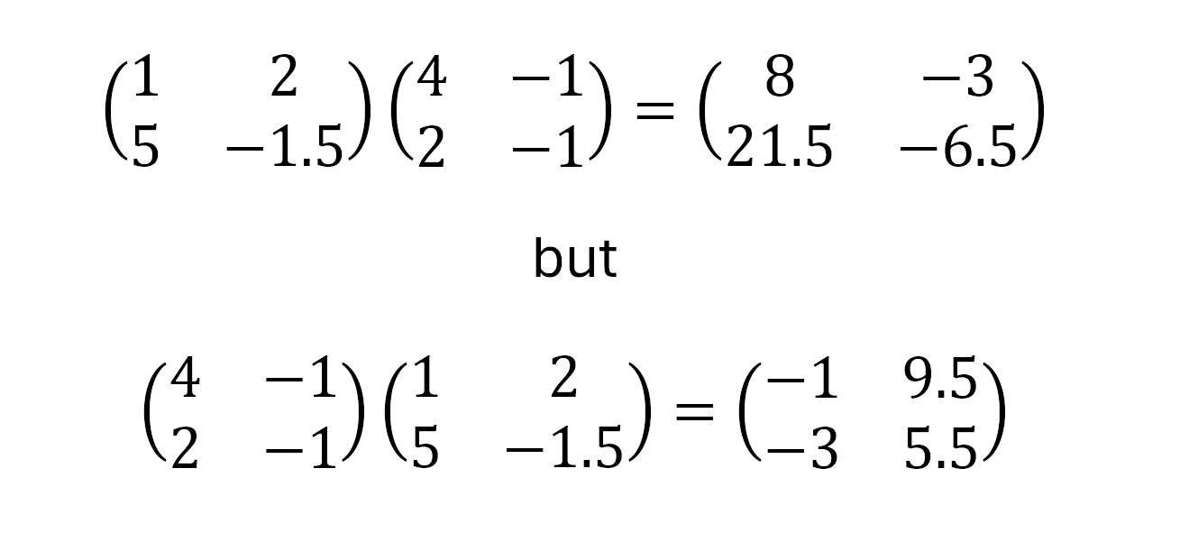 Two matrix products showing the noncommutativity of matrix multiplication