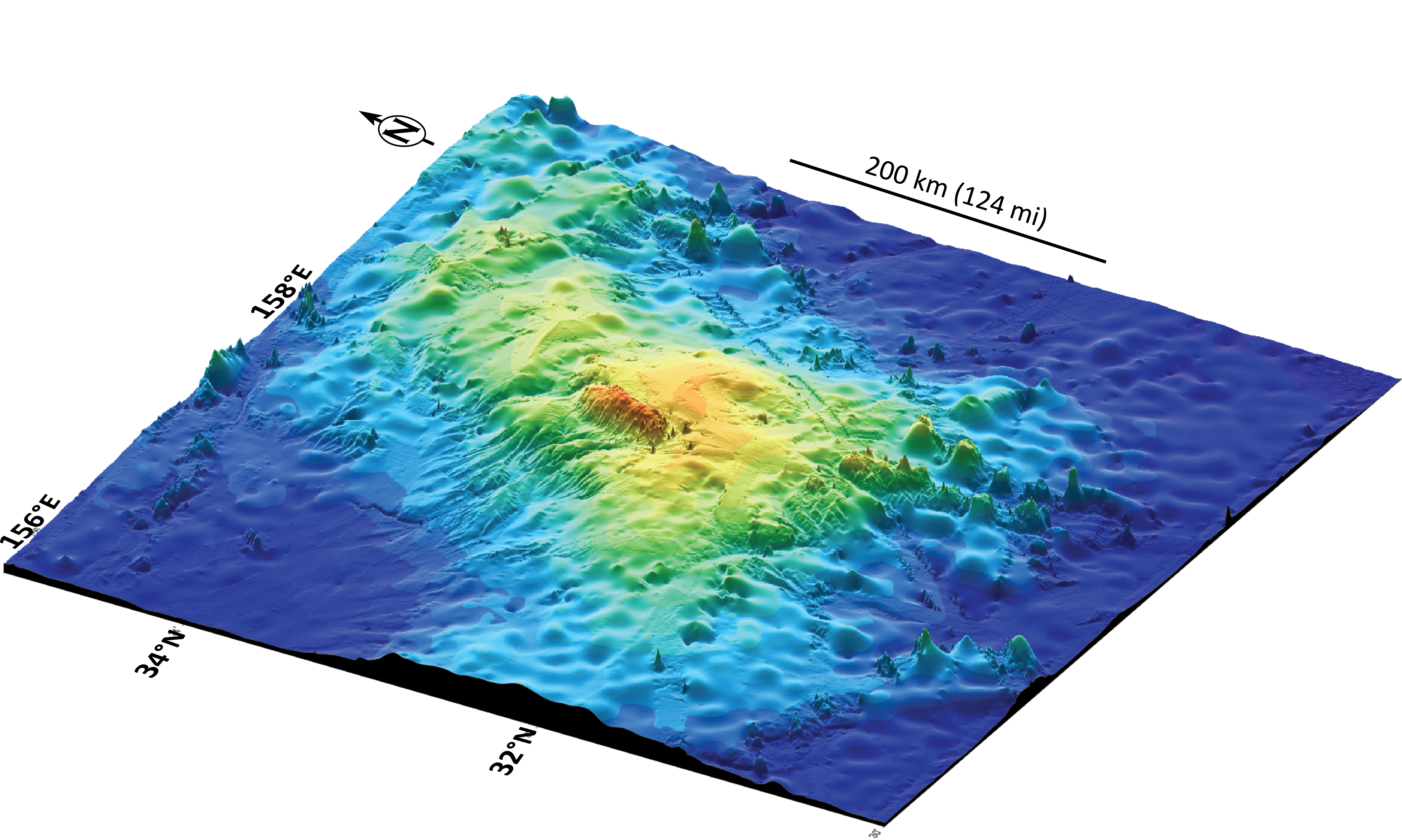 Seafloor 3-D image of Tamu Massif from the groundbreaking study in 2013.