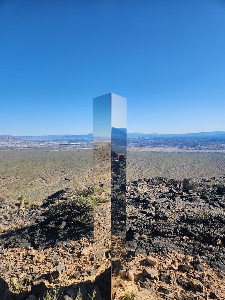 A shiny monolith in a Las Vegas desert.