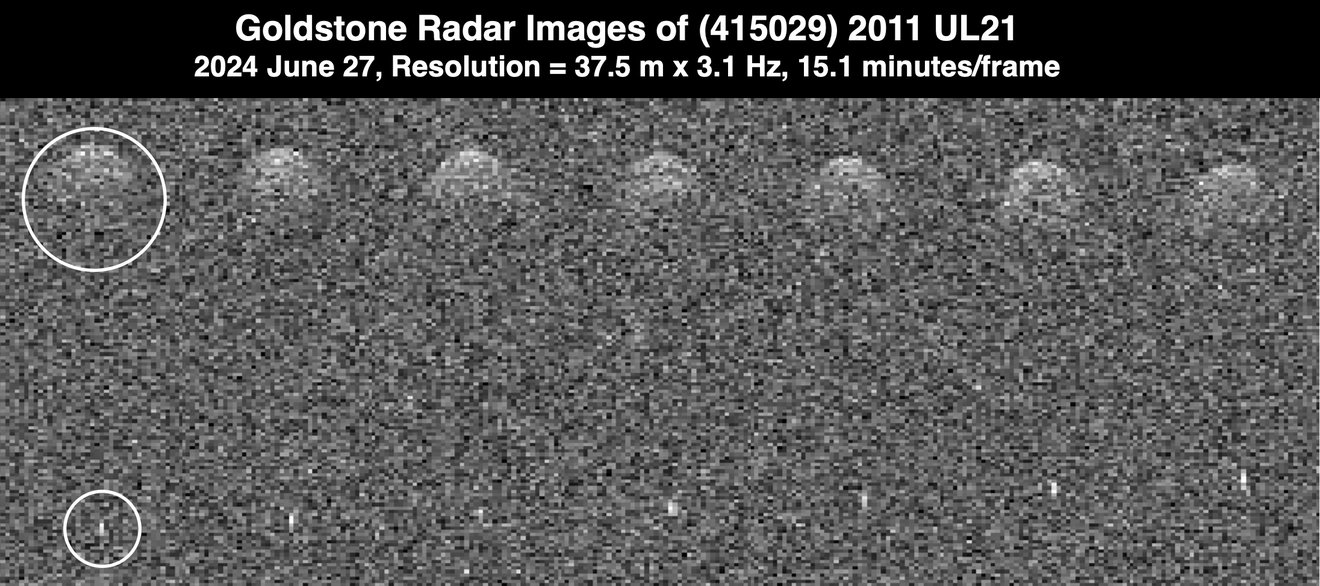 Radar image of asteroid 2011 UL21 and its moonlet.